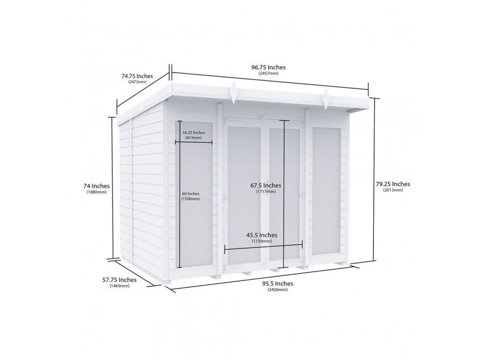 8 x 5 Pent Summer House (Full Height Window)