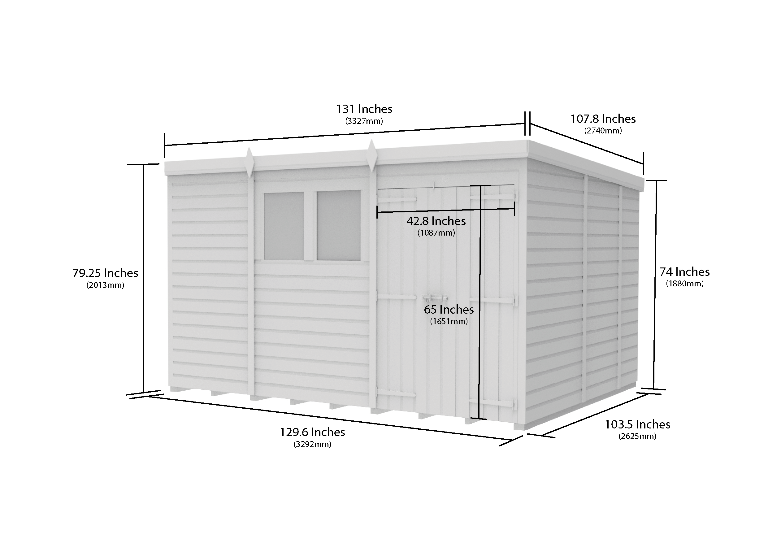 11 x 9 Pent Shed (Double Door, With Windows)