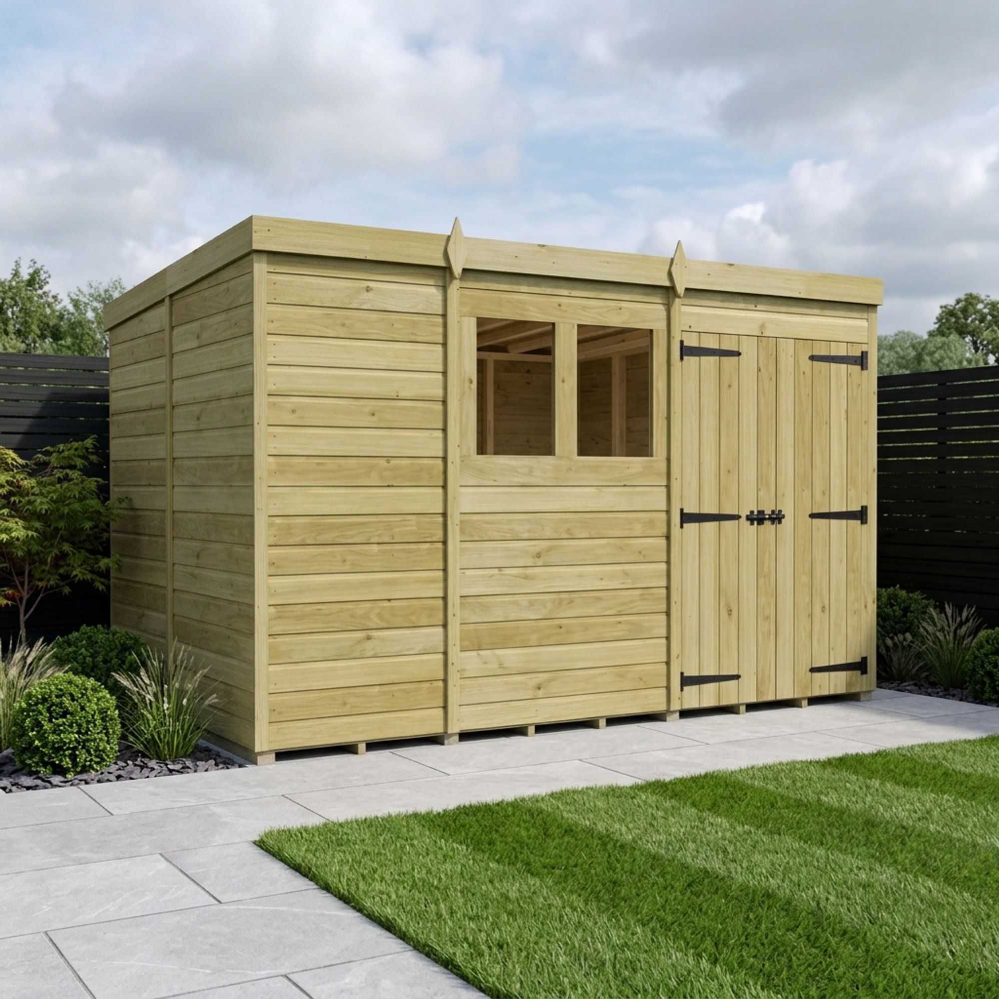 11 x 9 Pent Shed (Double Door, With Windows)