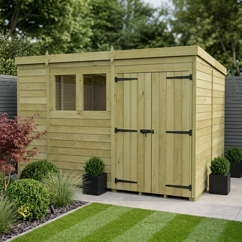 10 x 7 Pent Shed (Double Door, With Windows)