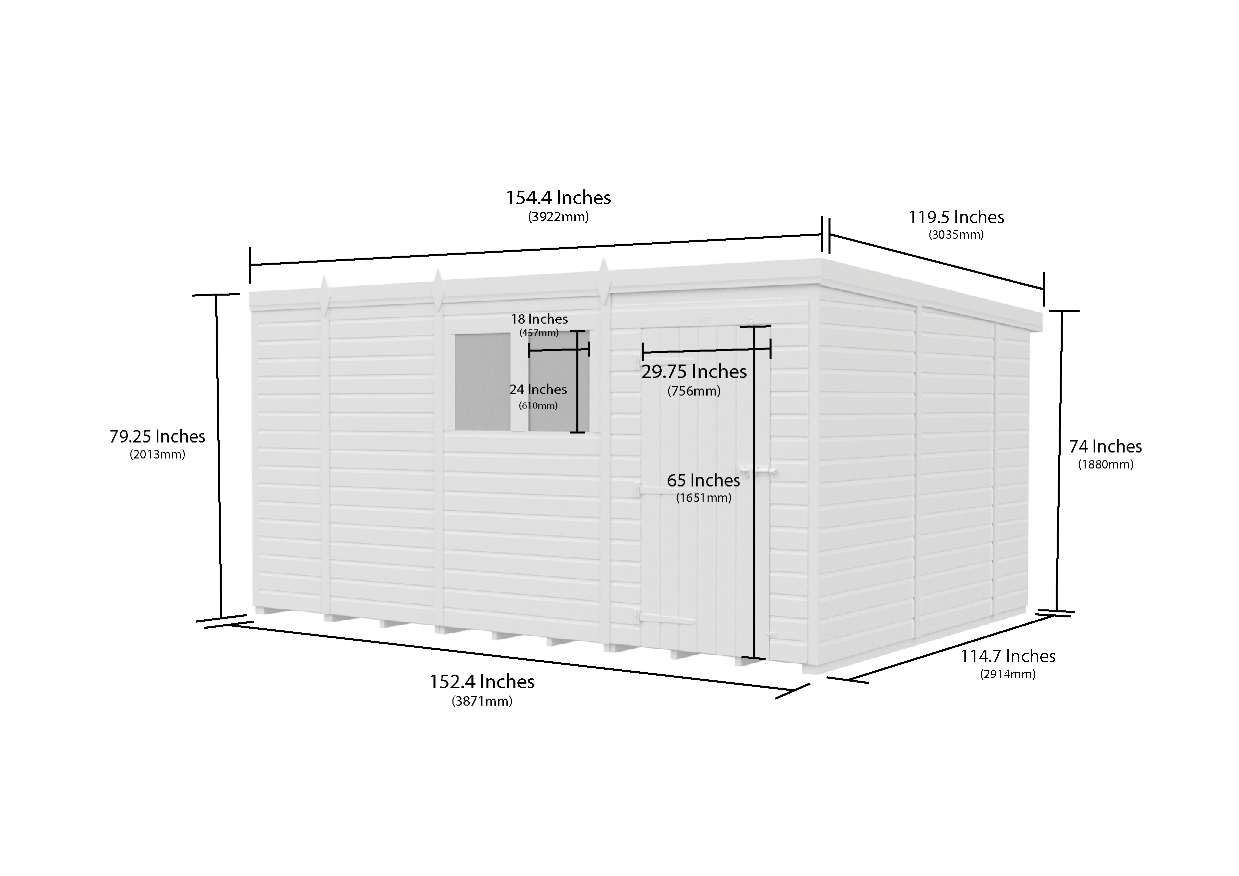 13x10 Pent Composite Shed (Single Door, With Windows)