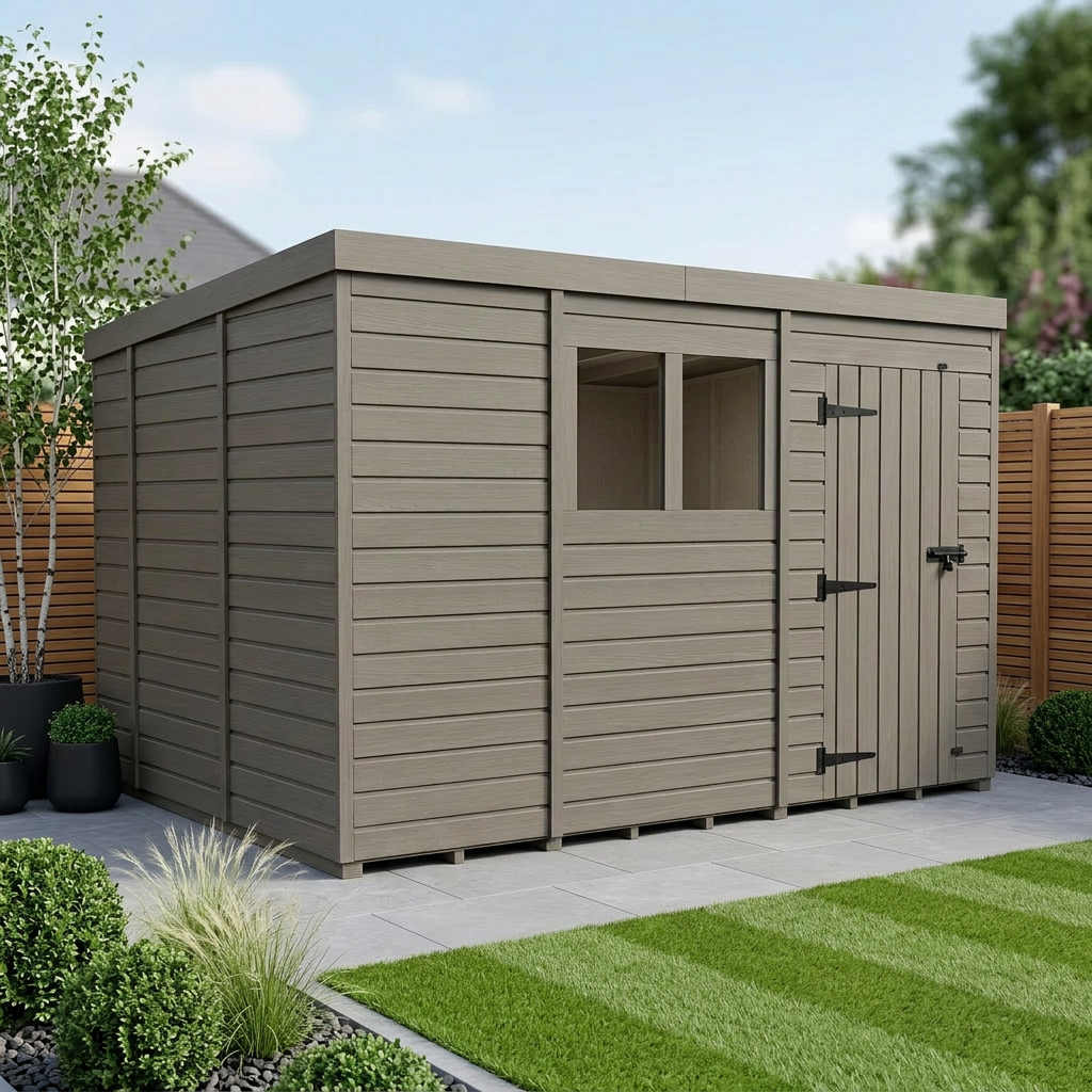 13x10 Pent Composite Shed (Single Door, With Windows)