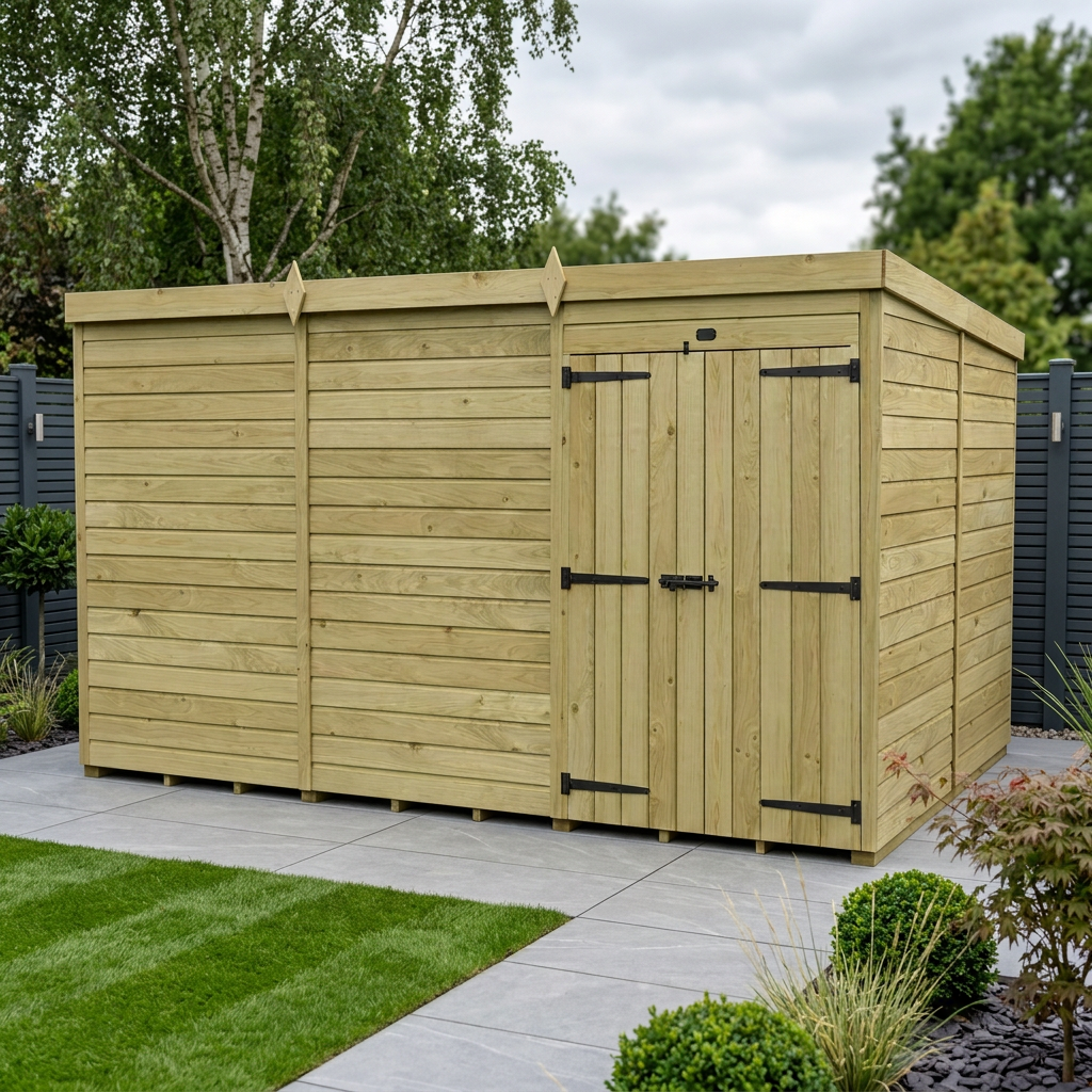 12 x 8 Pent Shed (Double Door, No Windows)