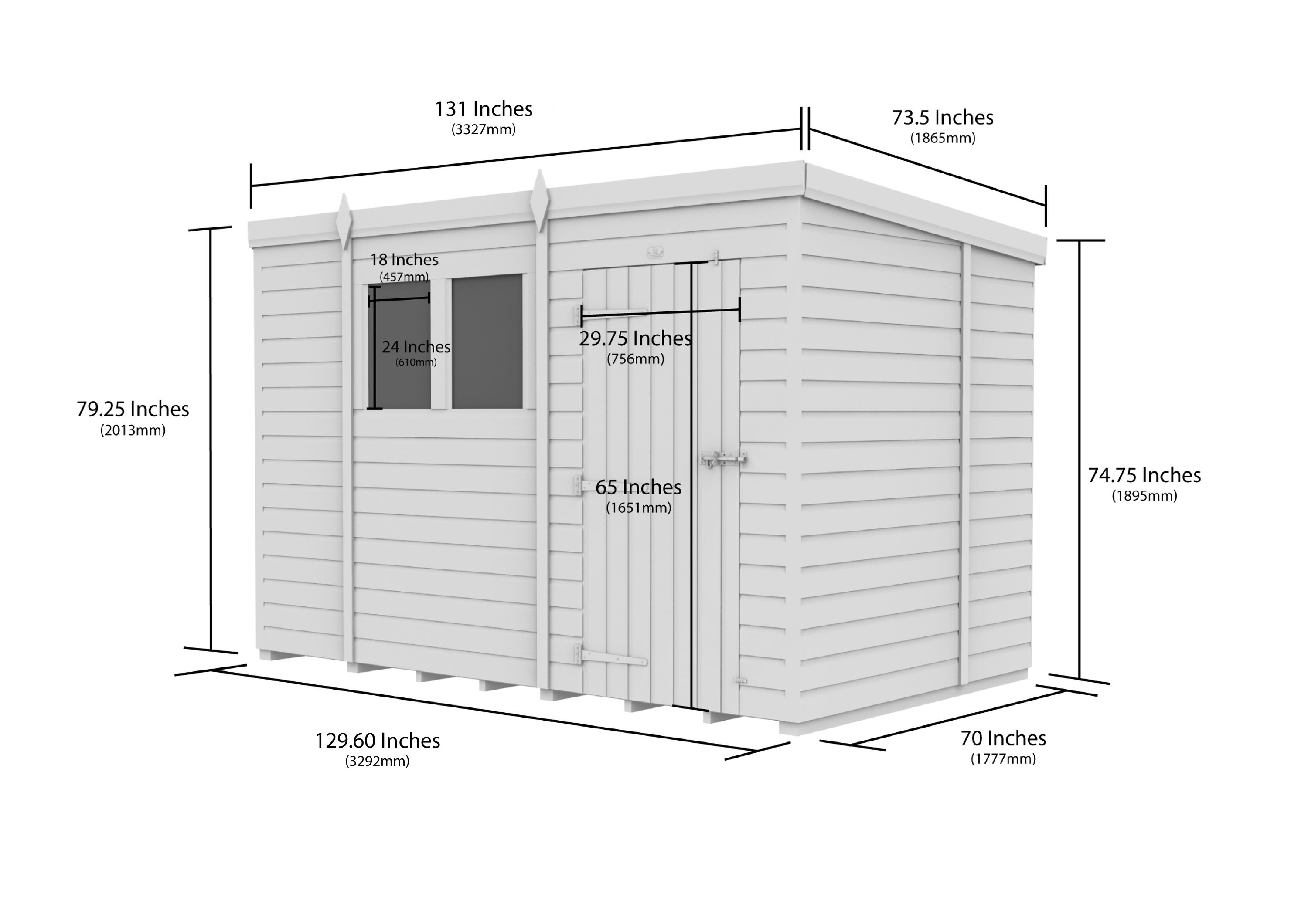 11 x 6 Pent Shed (Single Door, No Windows)