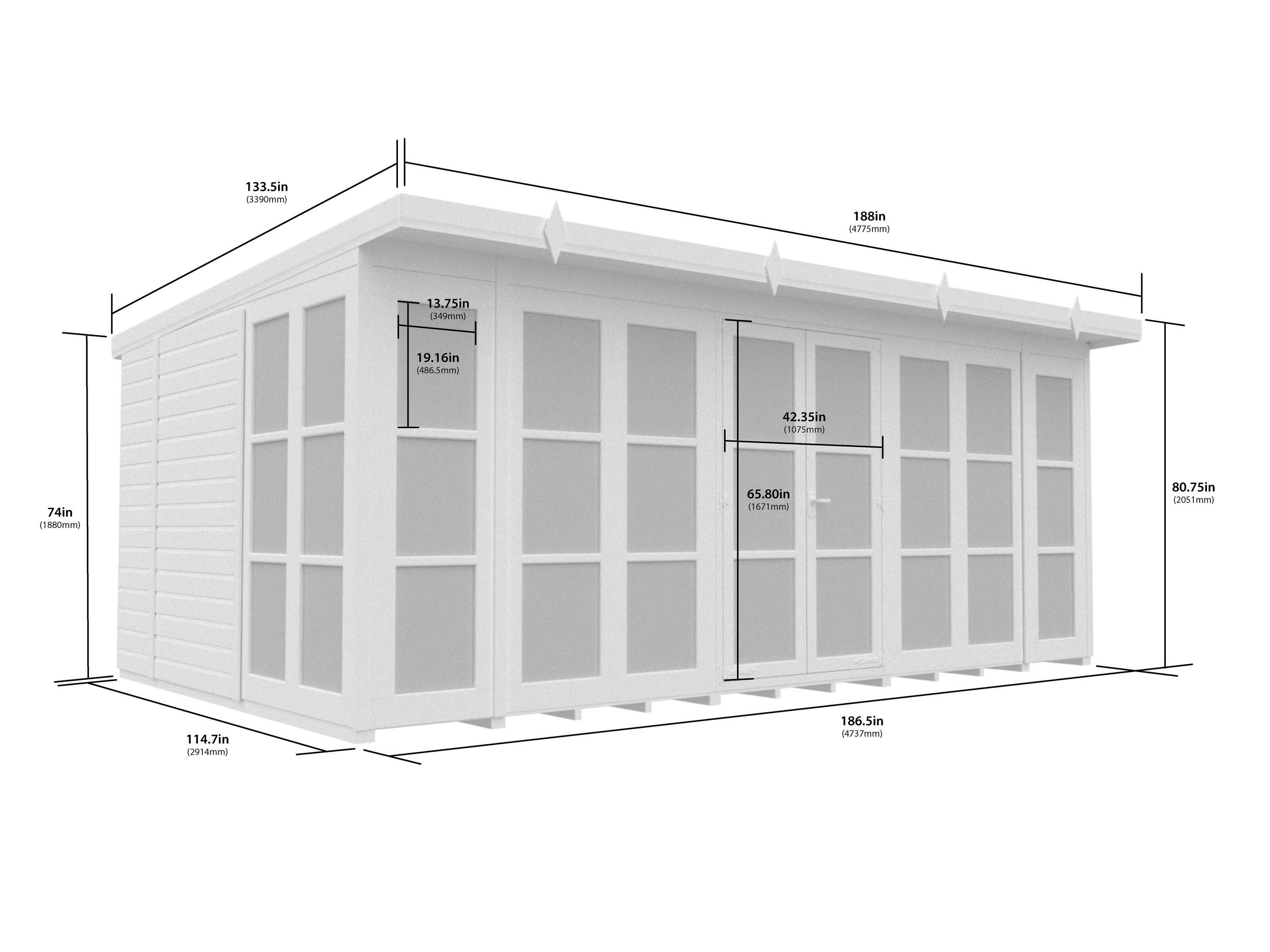 16 x 10 Georgian Window Pent Summer House