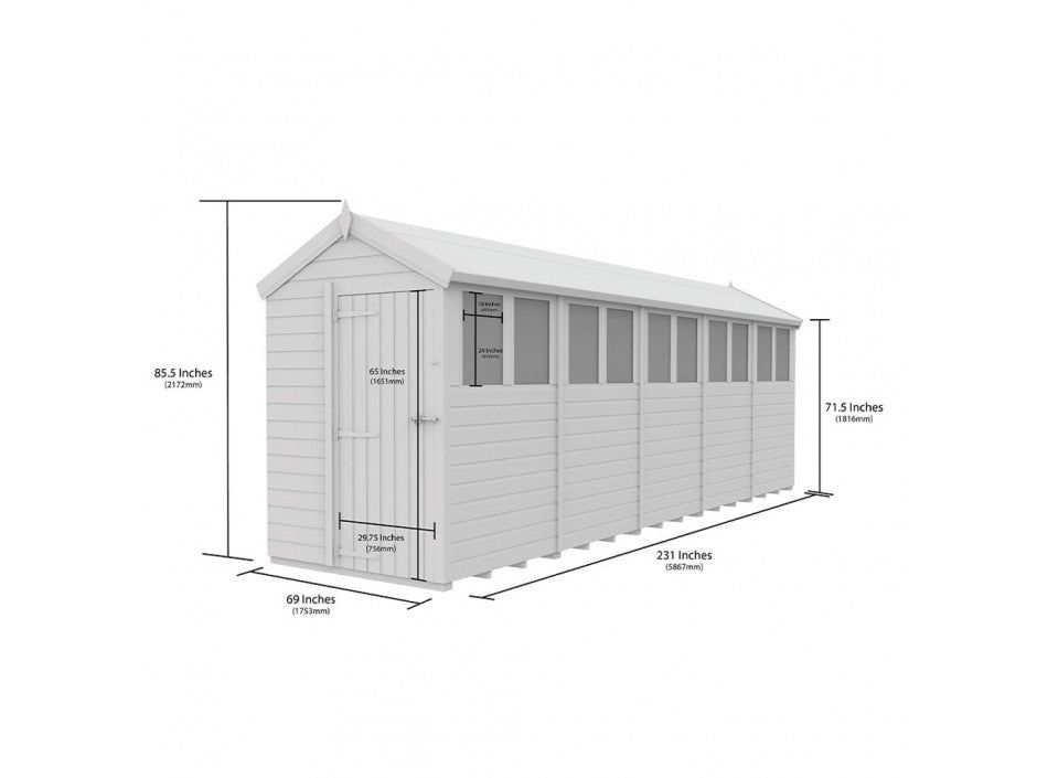 5 x 20 Apex Shed (Single Door, With Windows)