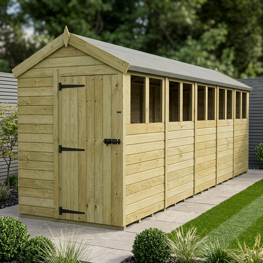 5 x 20 Apex Shed (Single Door, With Windows)