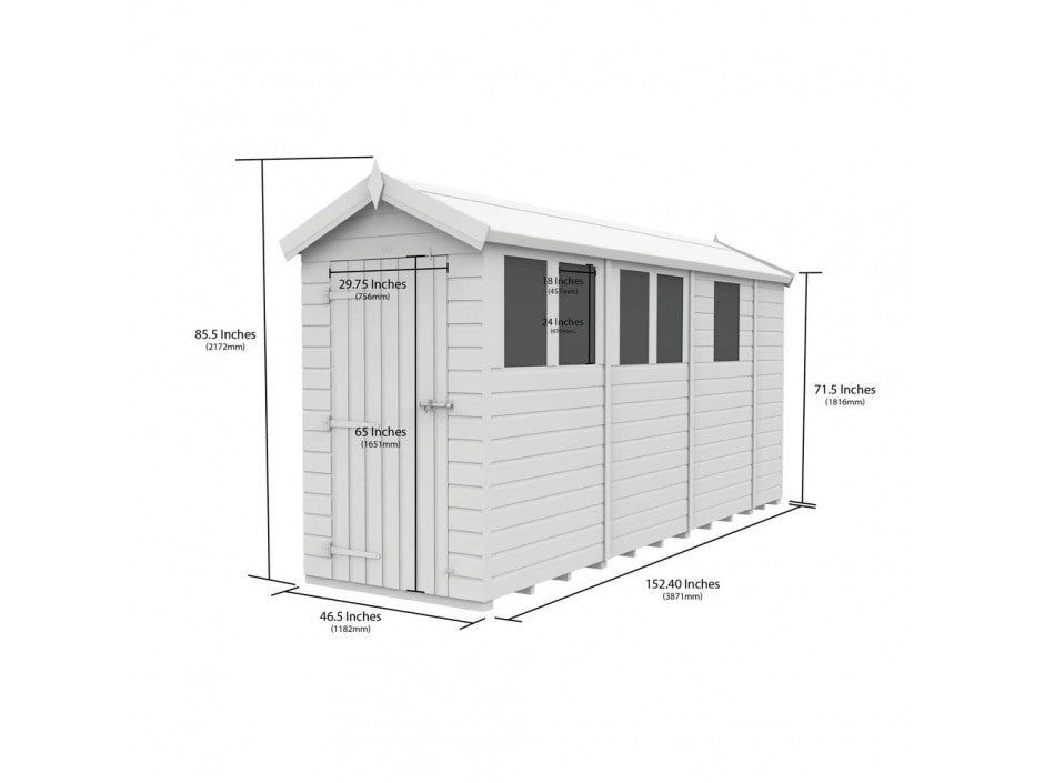 4 x 13 Apex Shed (Single Door, With Windows)