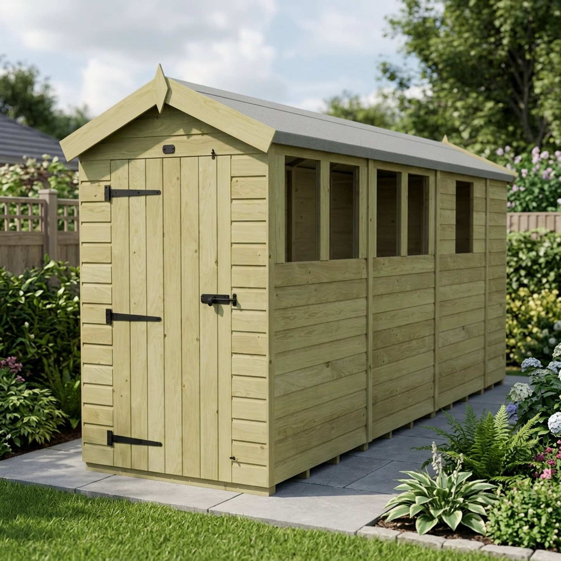 4 x 13 Apex Shed (Single Door, With Windows)