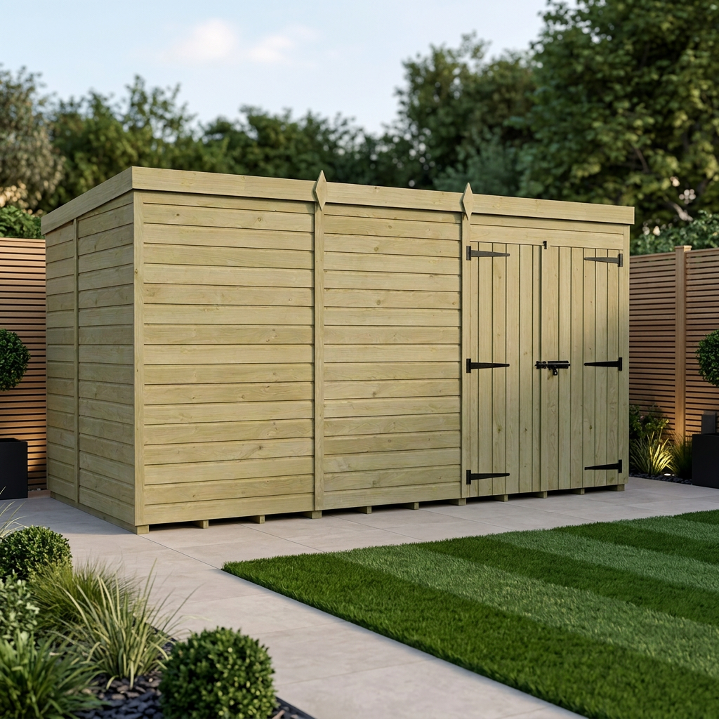 16 x 8 Pent Shed (Double Door, No Windows)