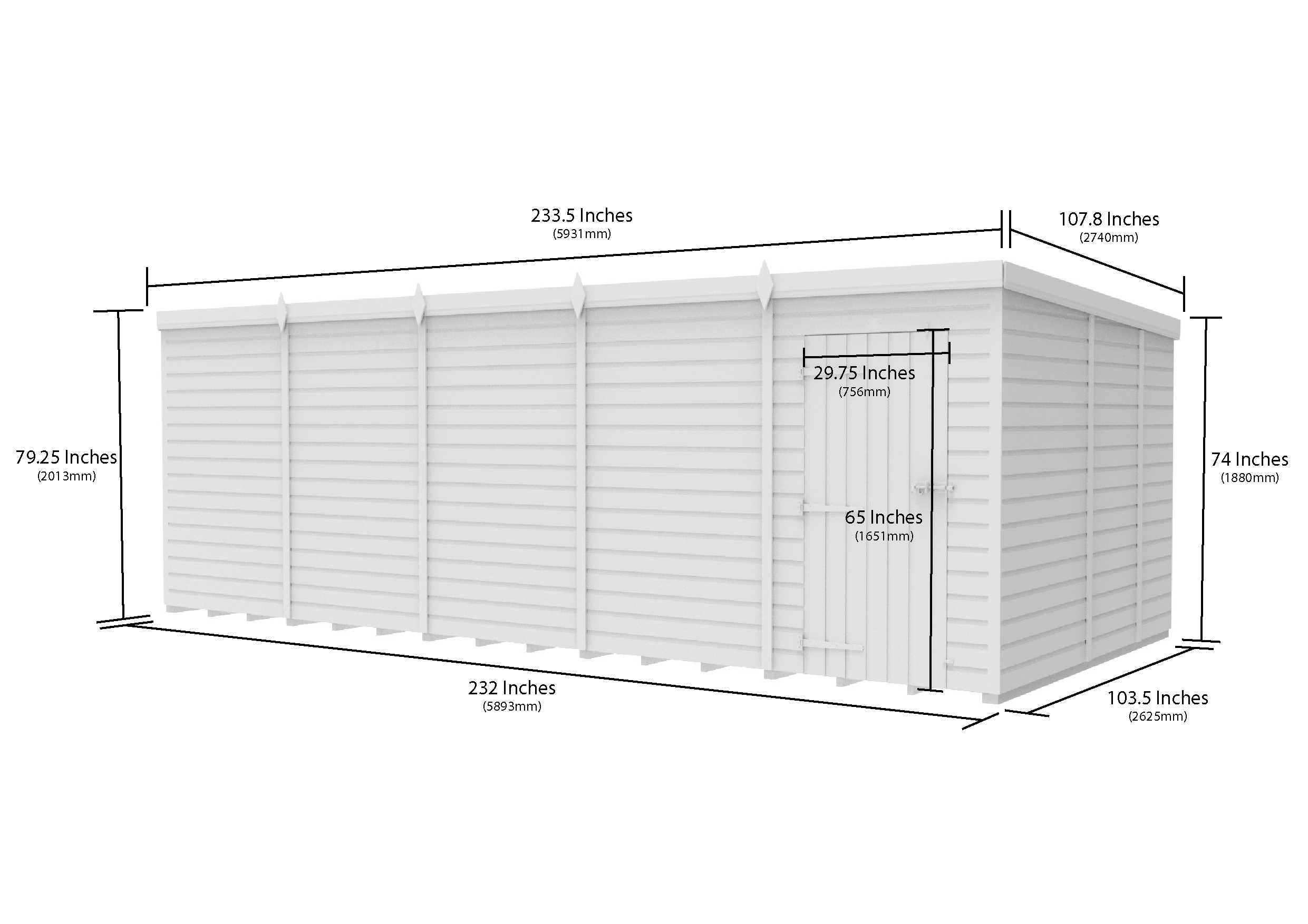 20 x 9 Pent Shed (Single Door, No Windows)