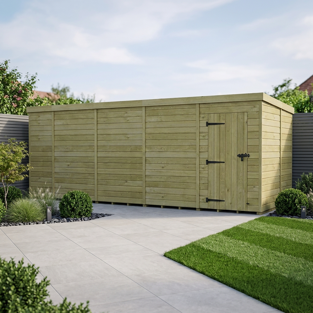 20 x 9 Pent Shed (Single Door, No Windows)