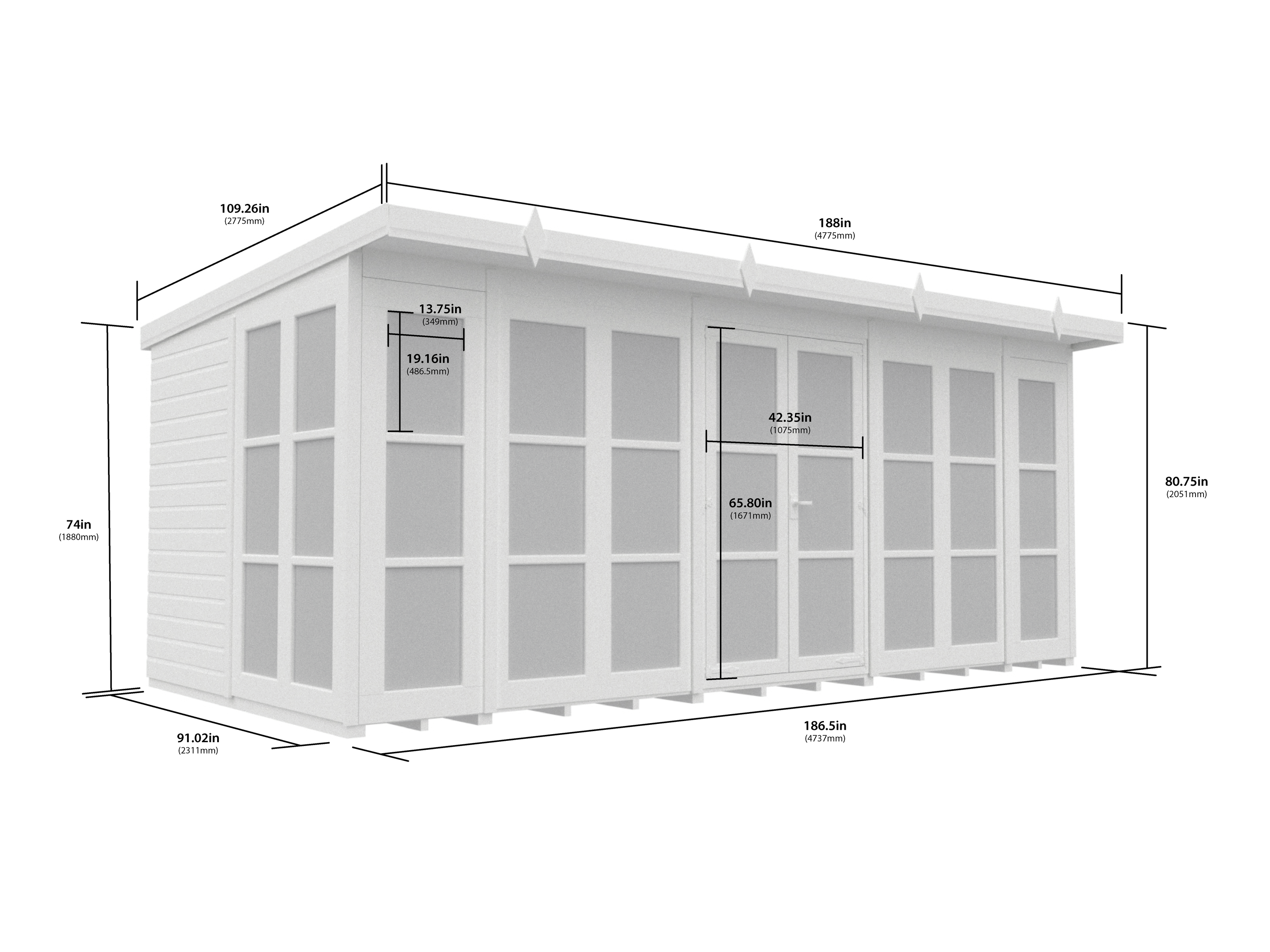 16 x 8 Georgian Window Pent Summer House