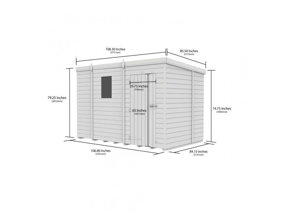 9x7 Pent Composite Shed (Single Door, No Windows)