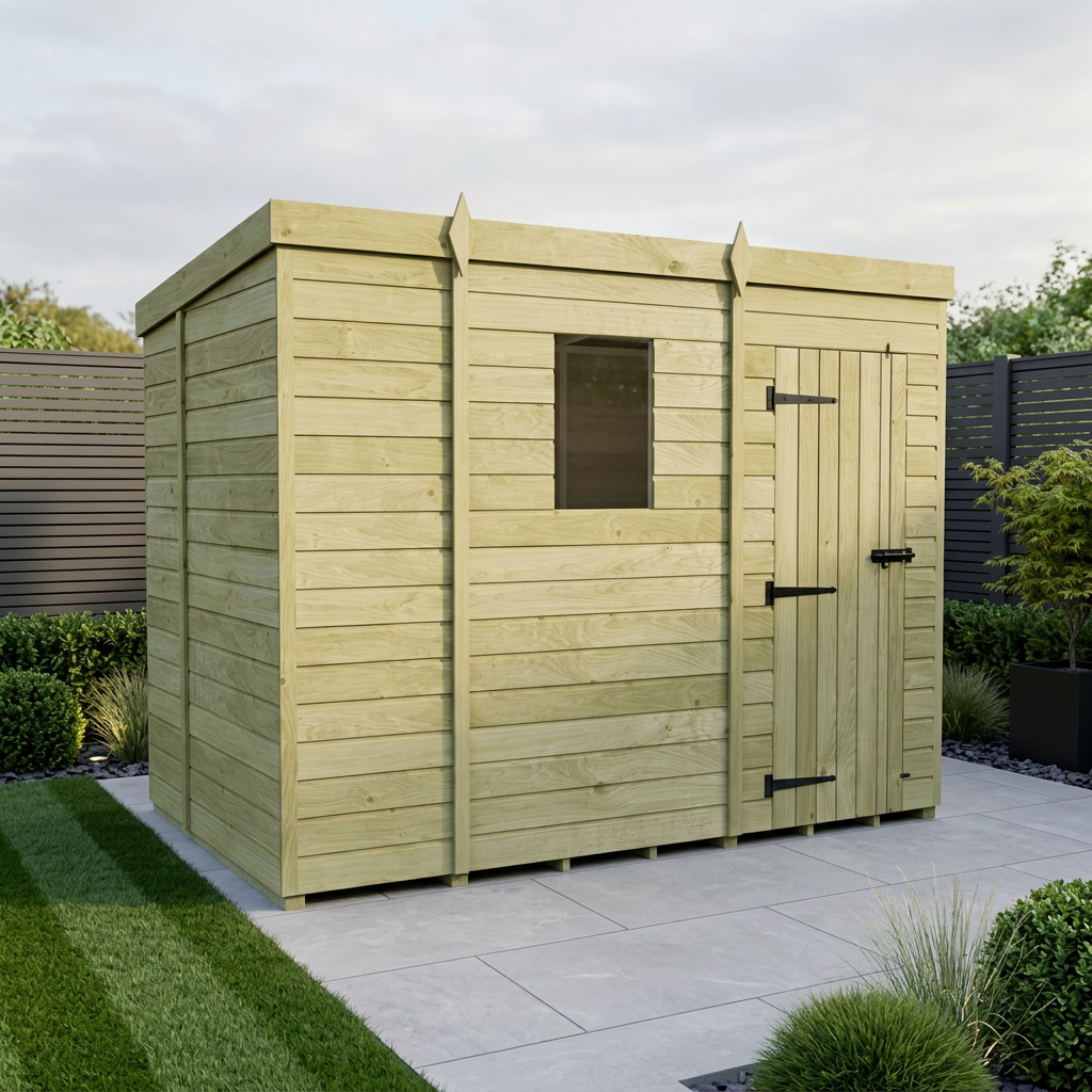 9 x 7 Pent Shed (Single Door, With Windows)