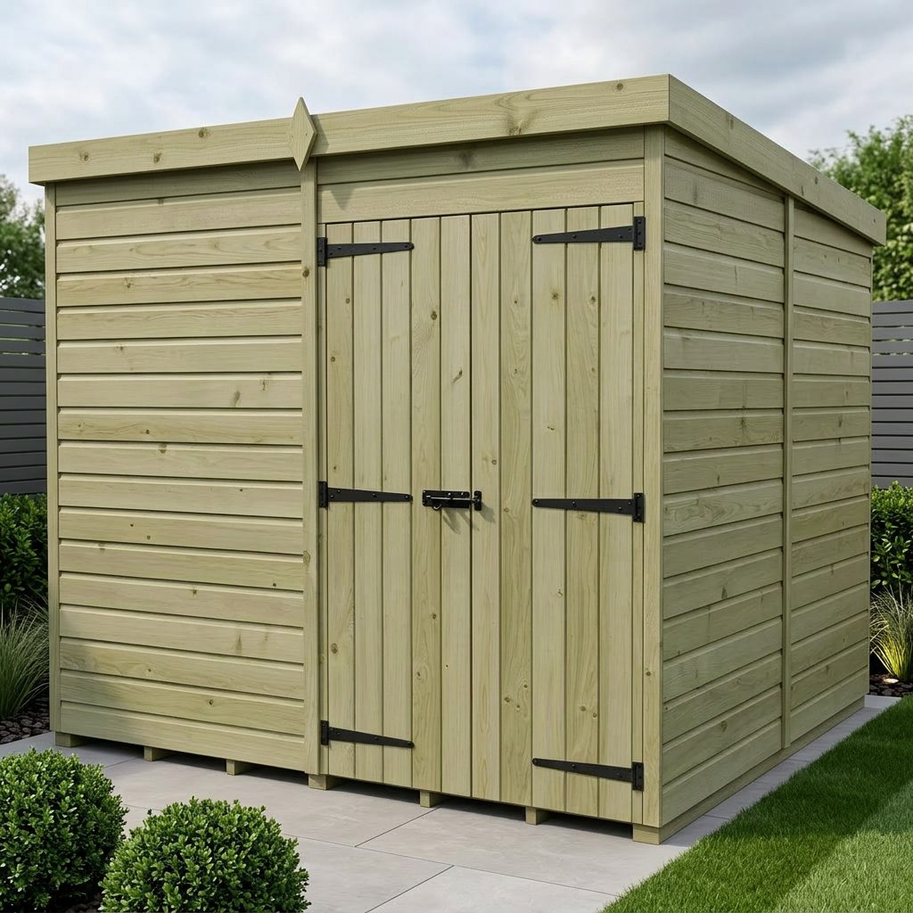 7 x 8 Pent Shed (Double Door, No Windows)