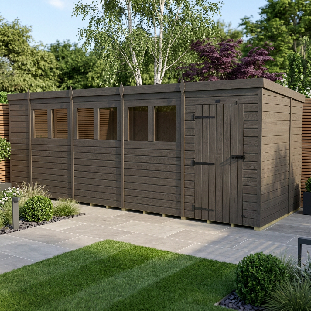 18x7 Pent Composite Shed (Single Door, With Windows)