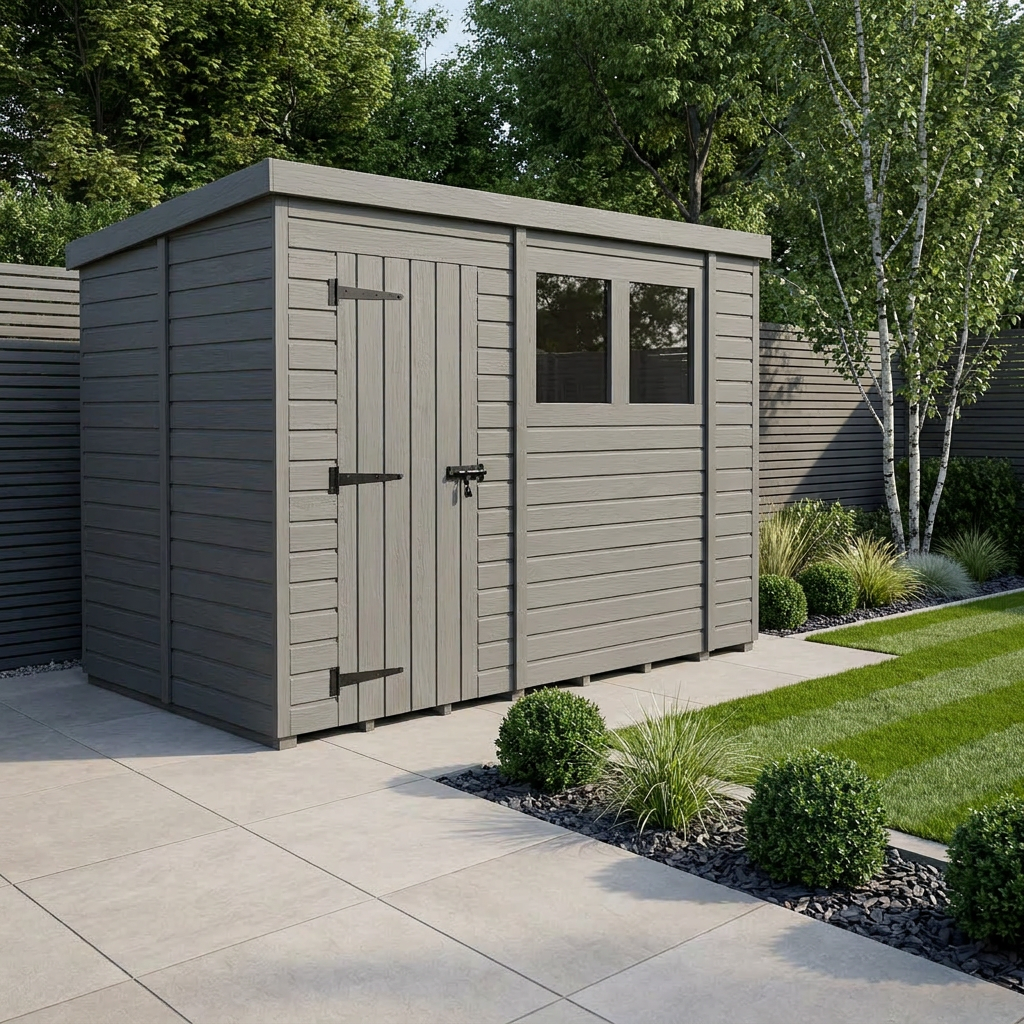 10x5 Pent Composite Shed (Single Door, With Windows)