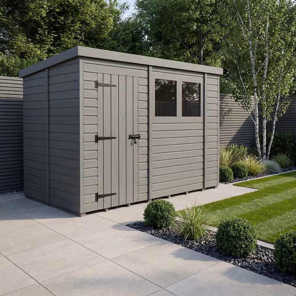 10x5 Pent Composite Shed (Single Door, With Windows)