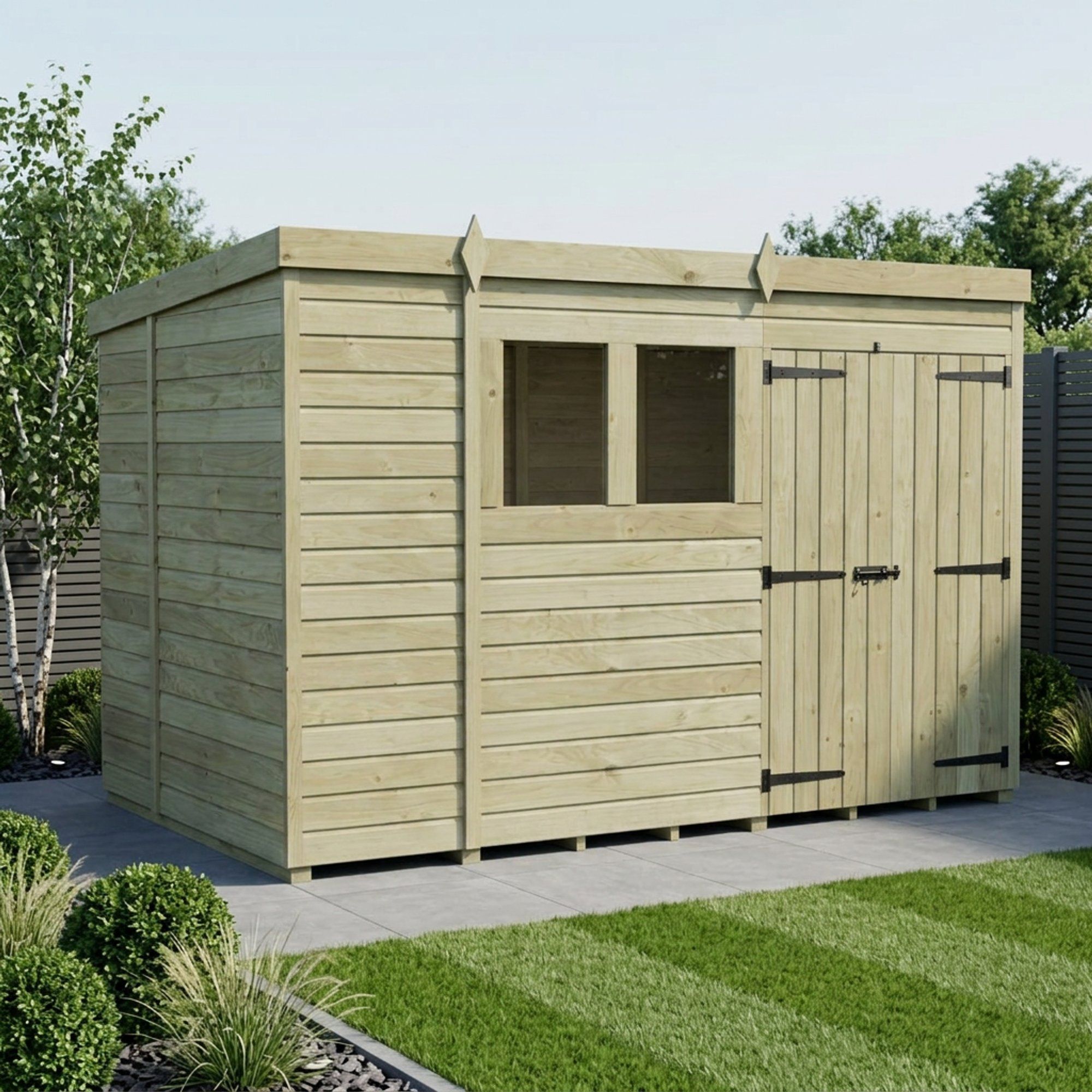 11 x 5 Pent Shed (Double Door, With Windows)