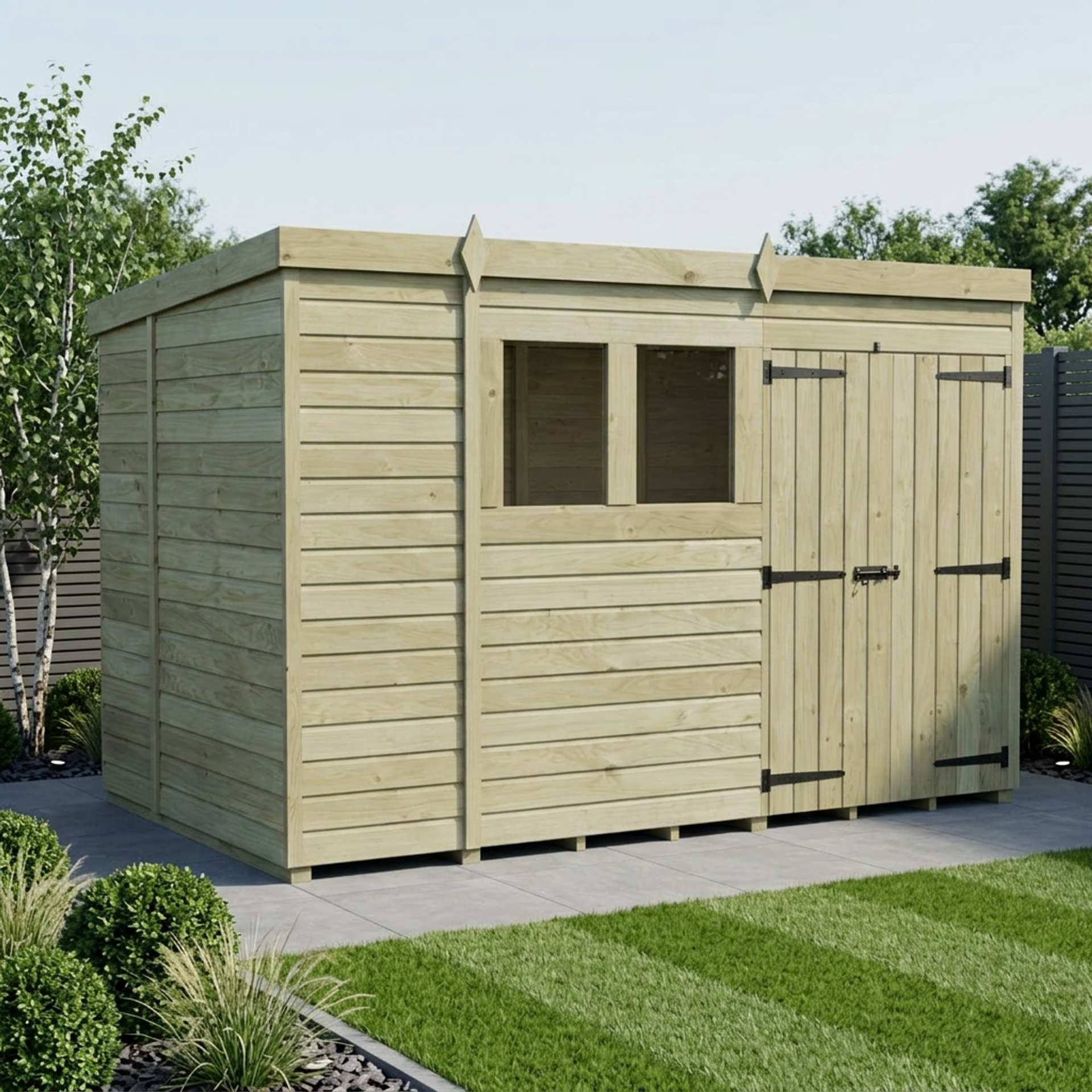 11 x 5 Pent Shed (Double Door, With Windows)