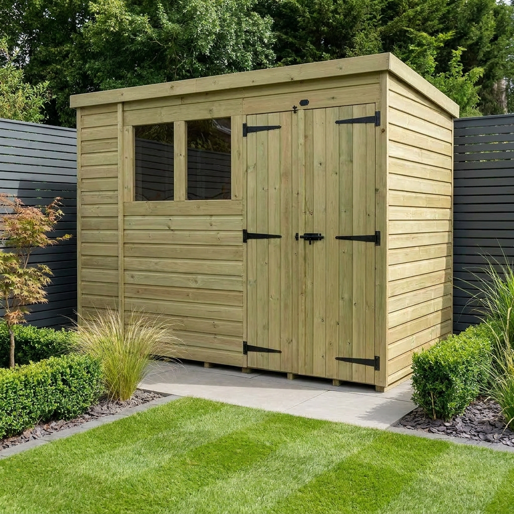 11 x 5 Pent Shed (Double Door, With Windows)