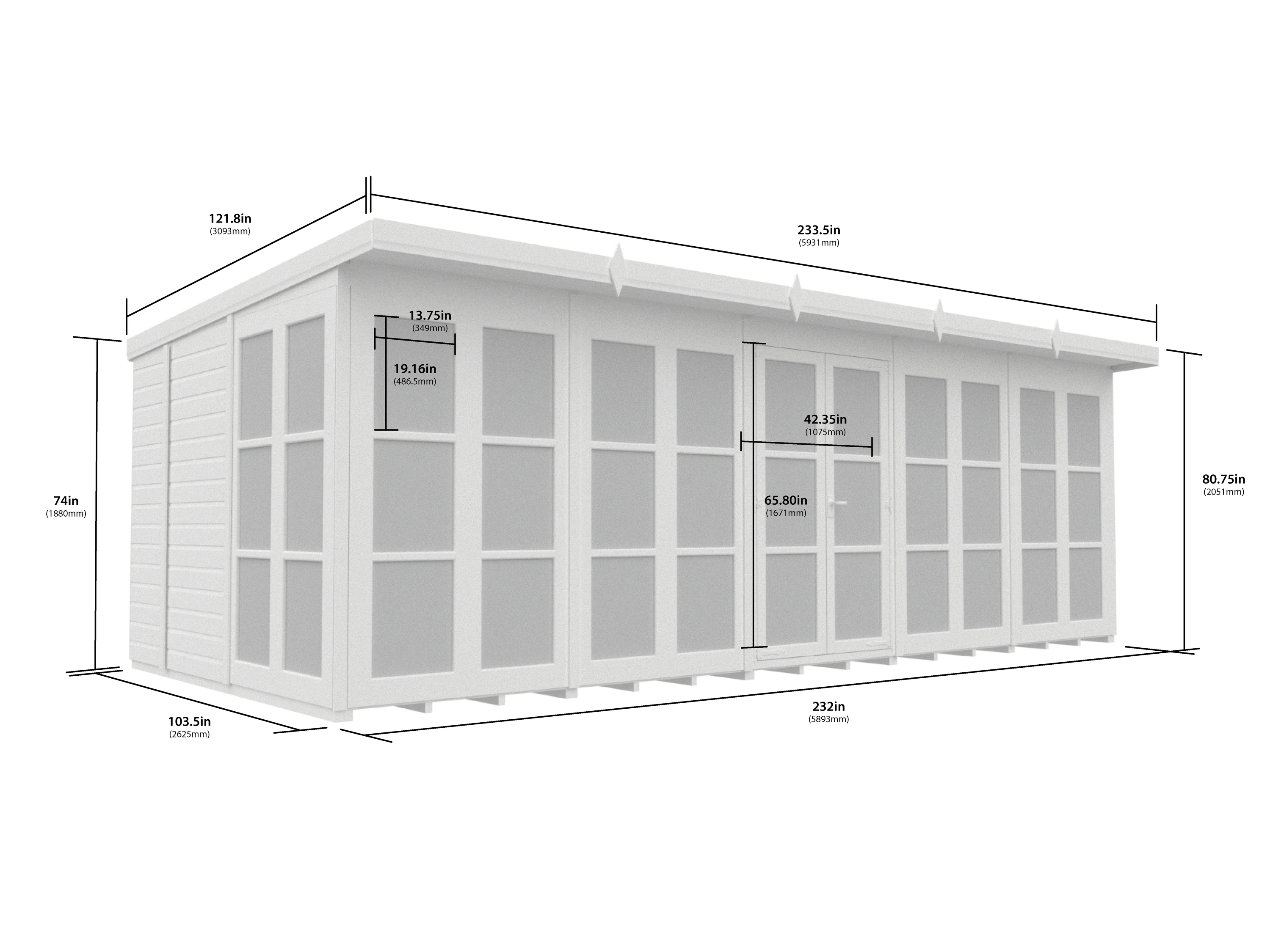 20 x 9 Georgian Window Pent Summer House