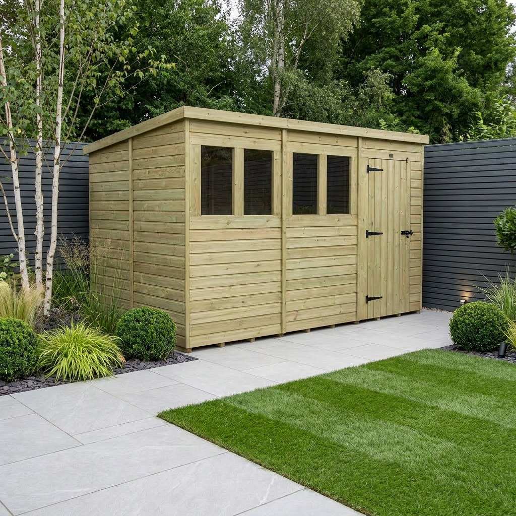 12 x 9 Pent Shed (Single Door, With Windows)