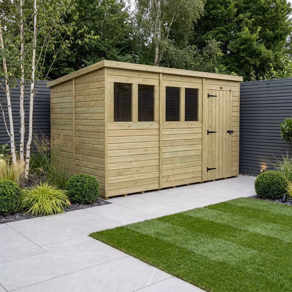 12 x 9 Pent Shed (Single Door, With Windows)