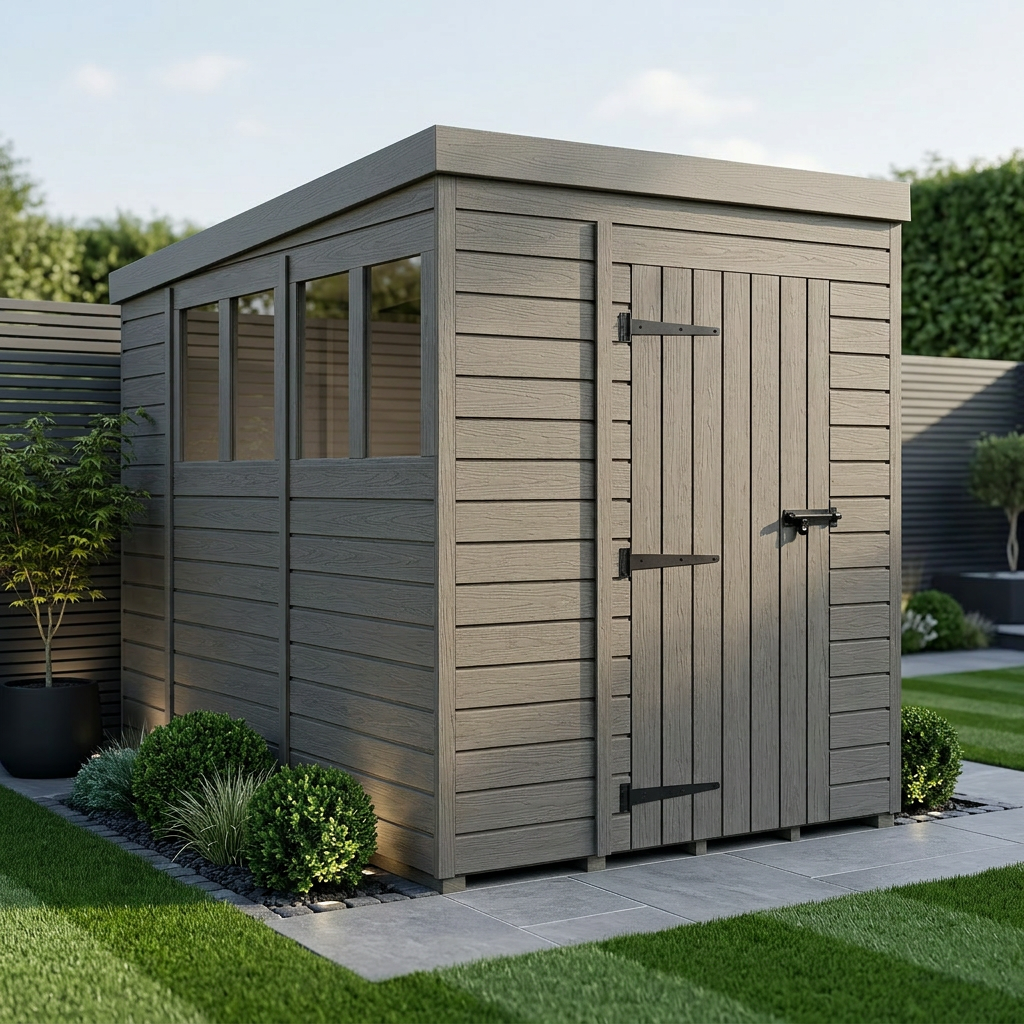 6x10 Pent Composite Shed (Single Door, With Windows)