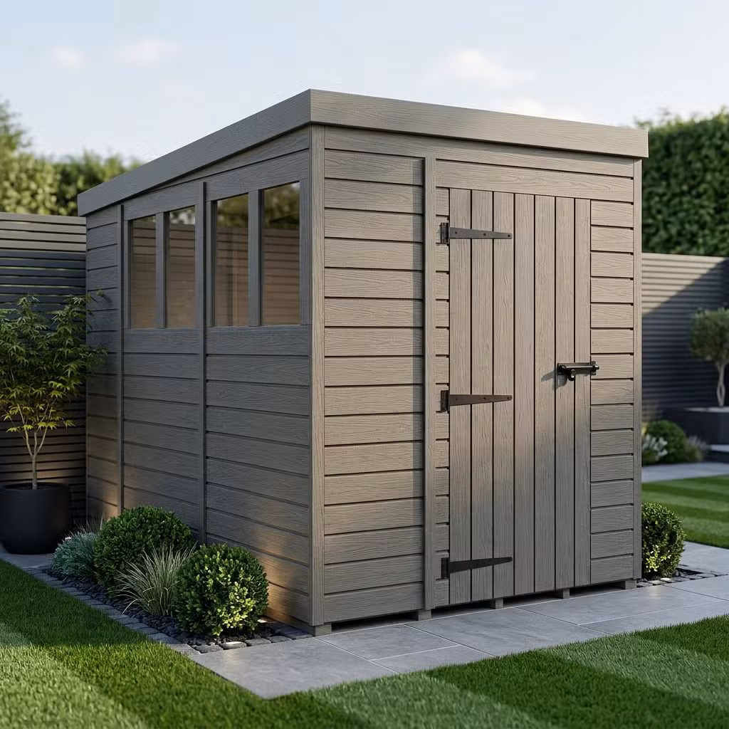 6x10 Pent Composite Shed (Single Door, With Windows)