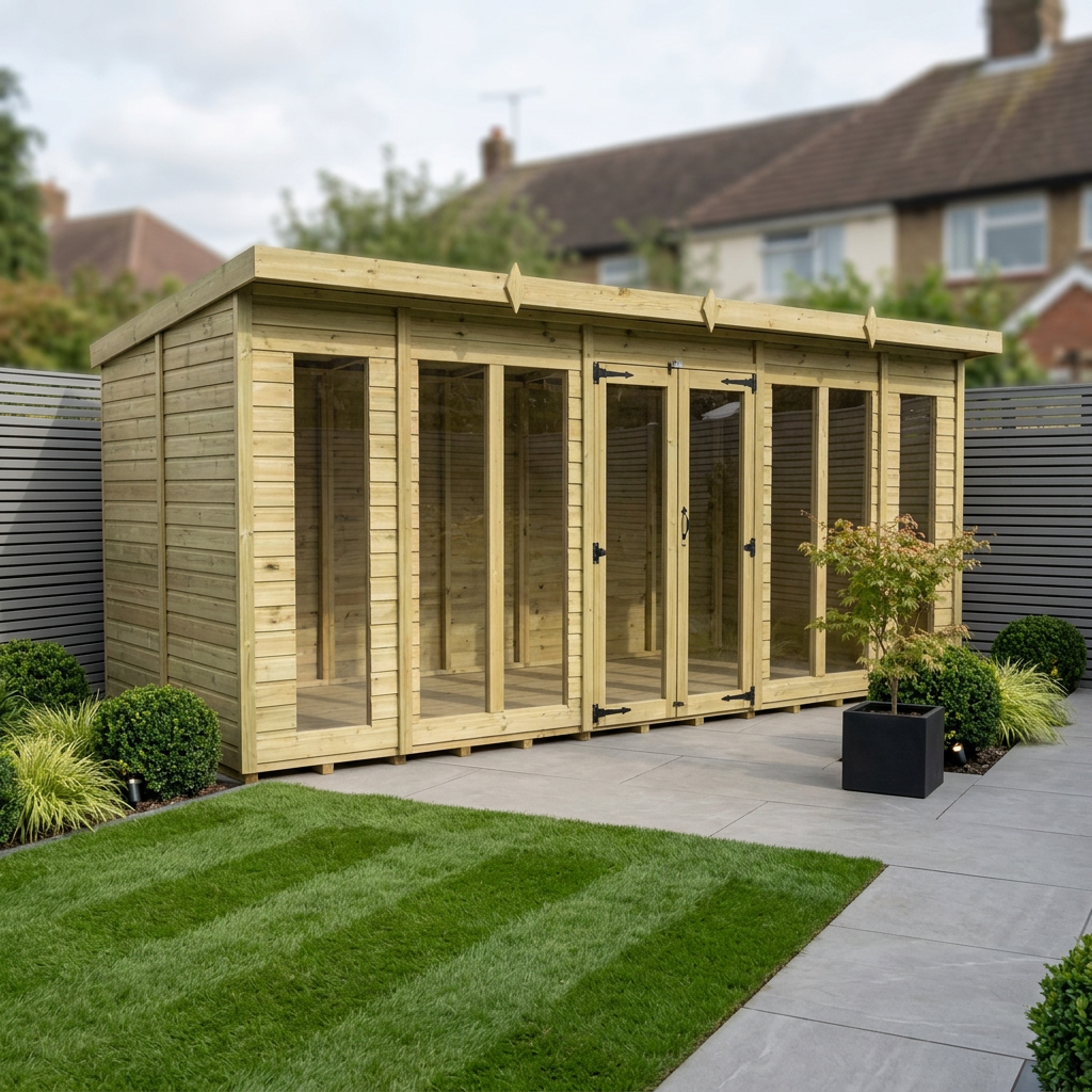 18 x 8 Pent Summer House (Full Height Window)