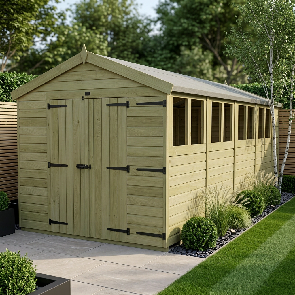 8 x 19 Apex Shed (Double Door, With Windows)