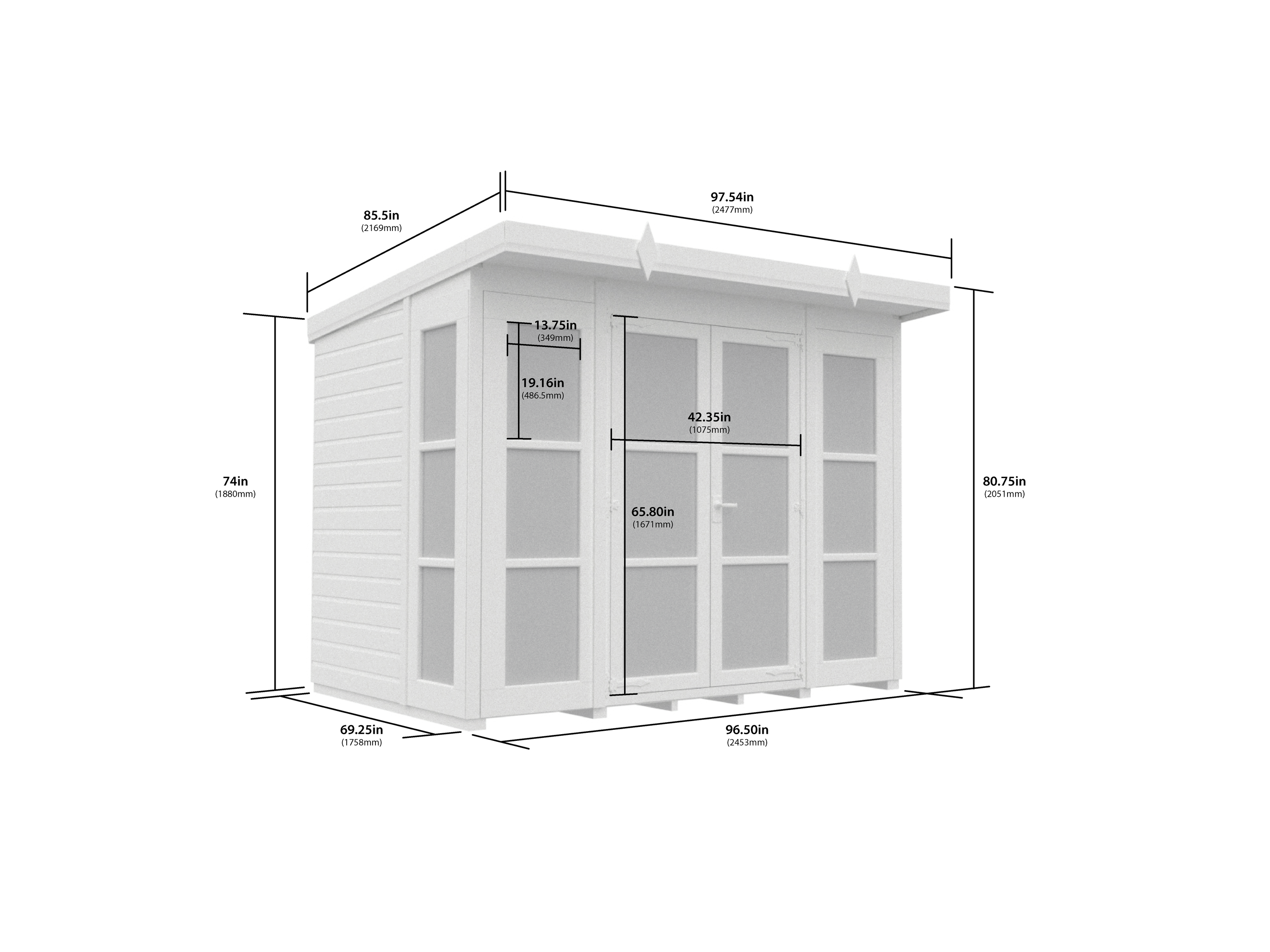 8 x 6 Georgian Window Pent Summer House