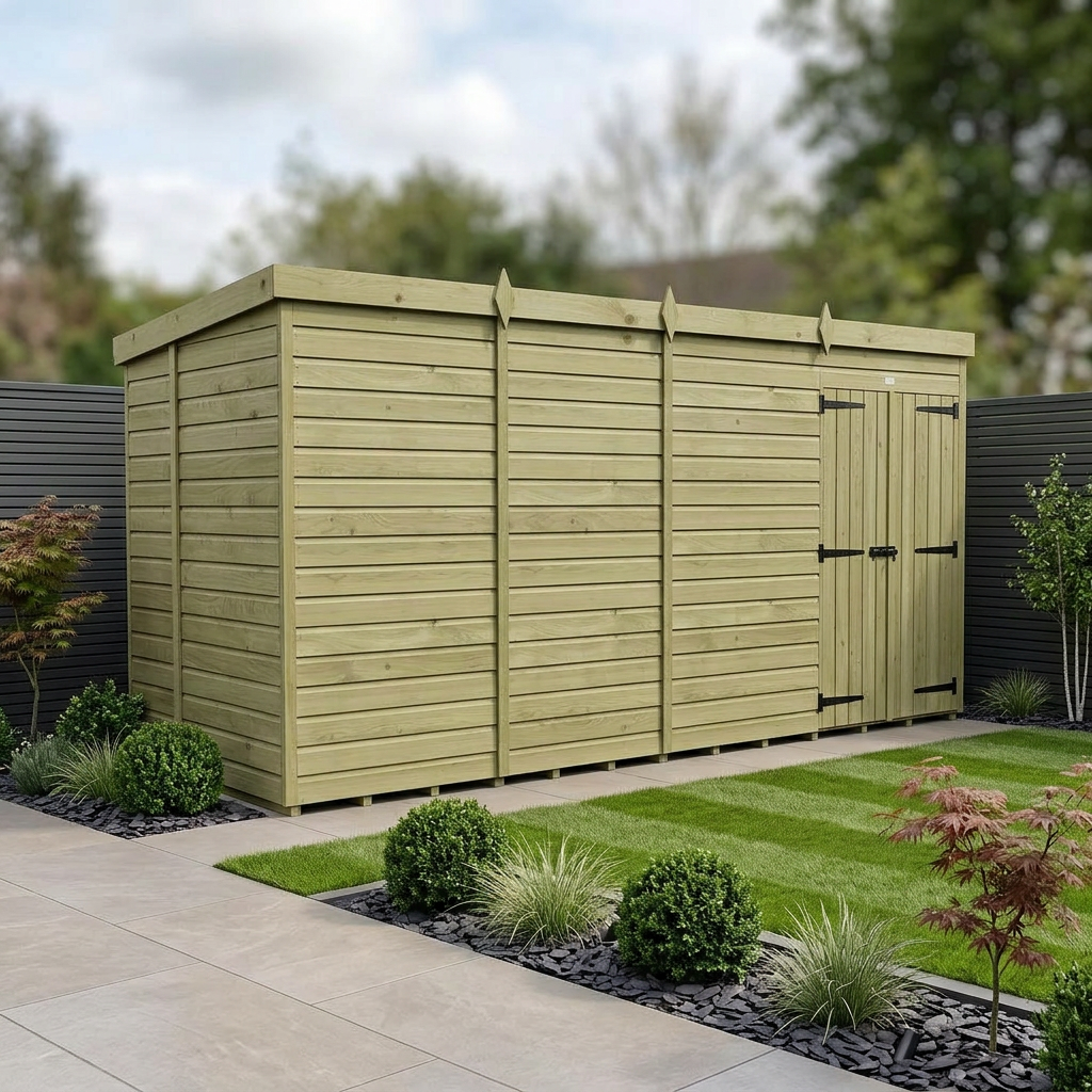 15 x 6 Pent Shed (Double Door, No Windows)