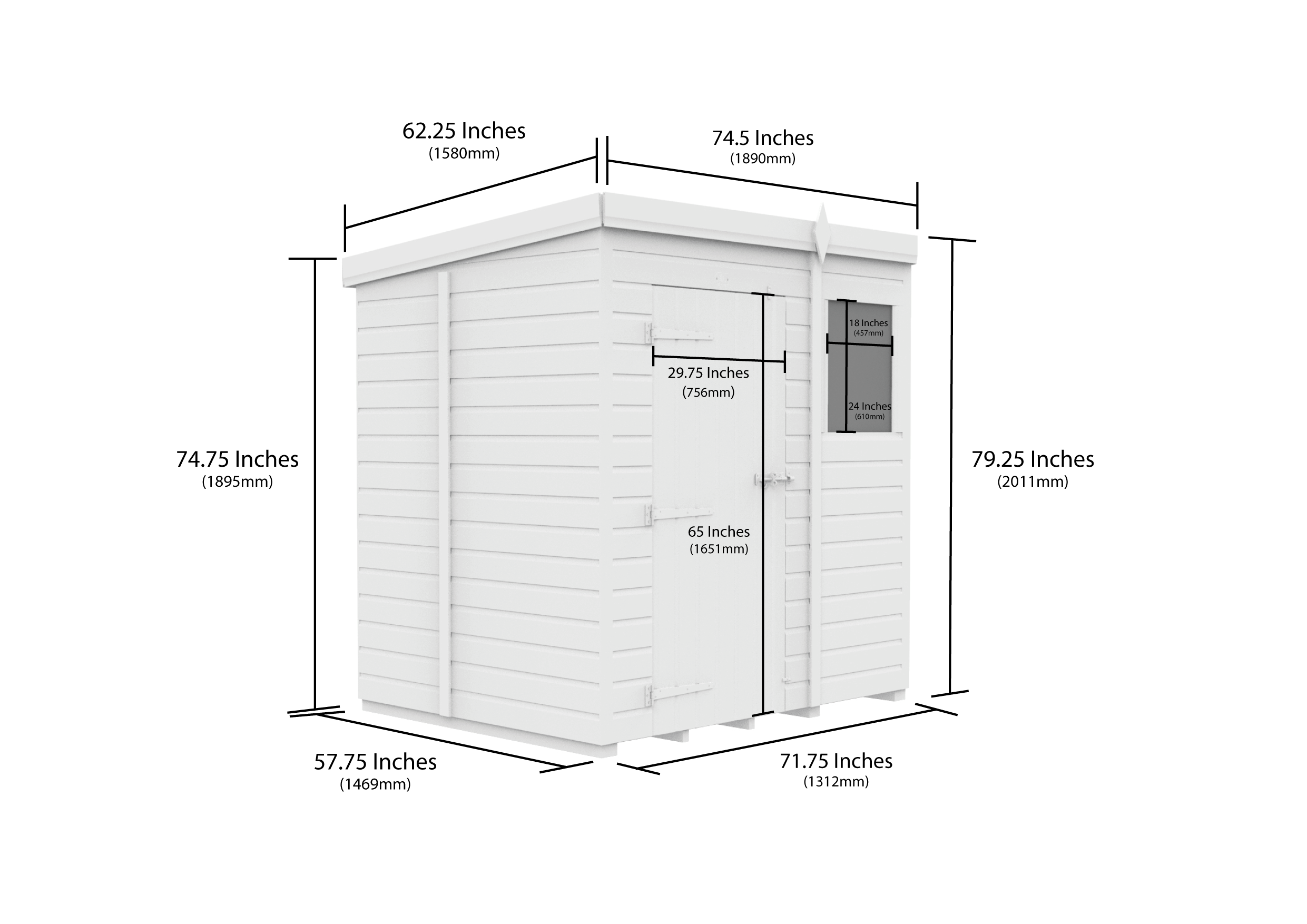 6 x 5 Pent Shed (Single Door, With Windows)