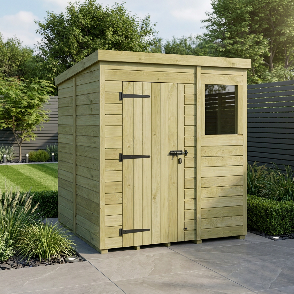 6 x 5 Pent Shed (Single Door, With Windows)
