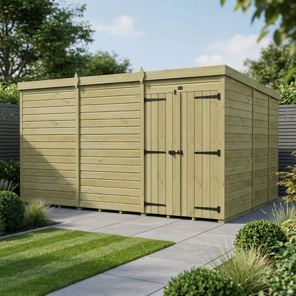 12 x 9 Pent Shed (Double Door, No Windows)