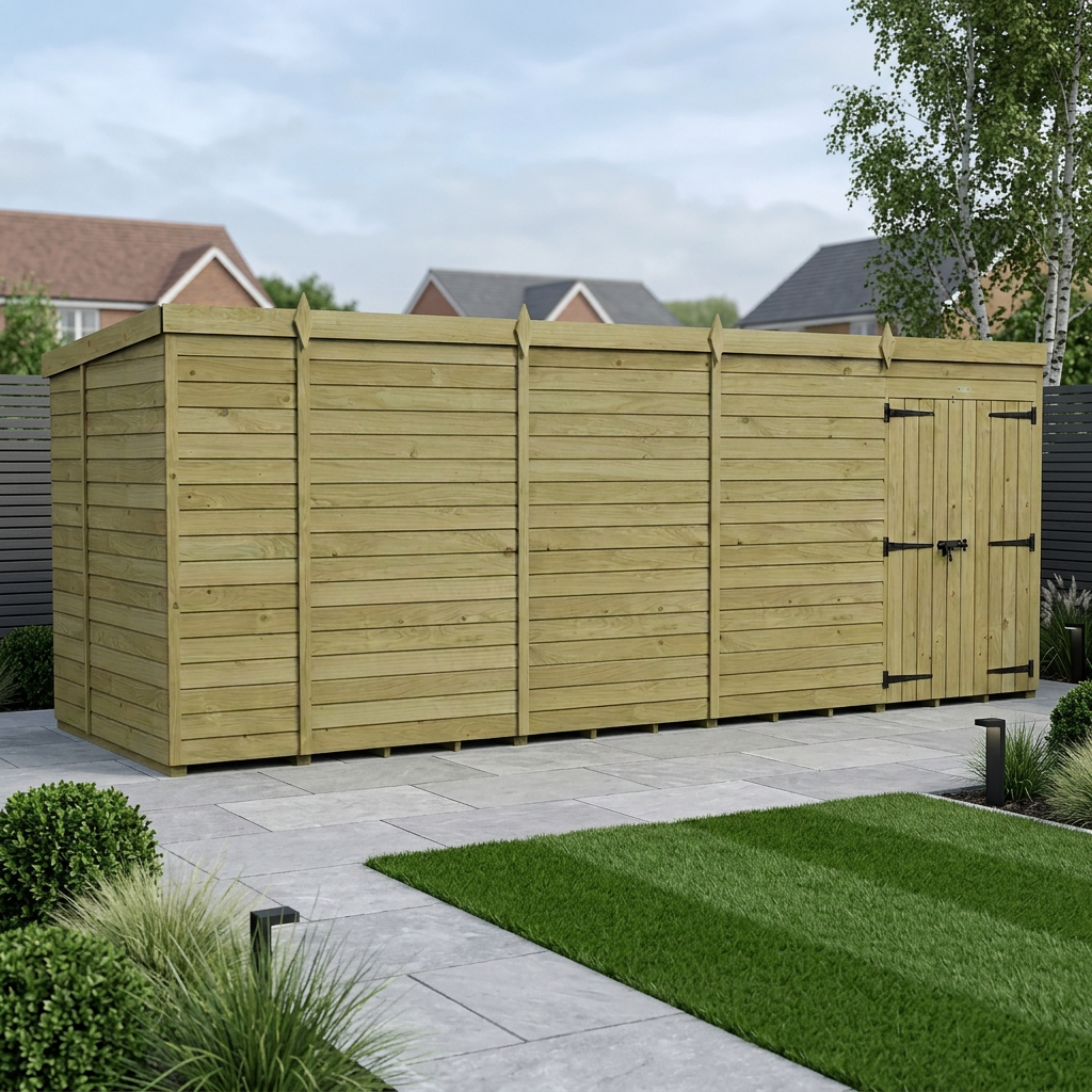 18 x 6 Pent Shed (Double Door, No Windows)