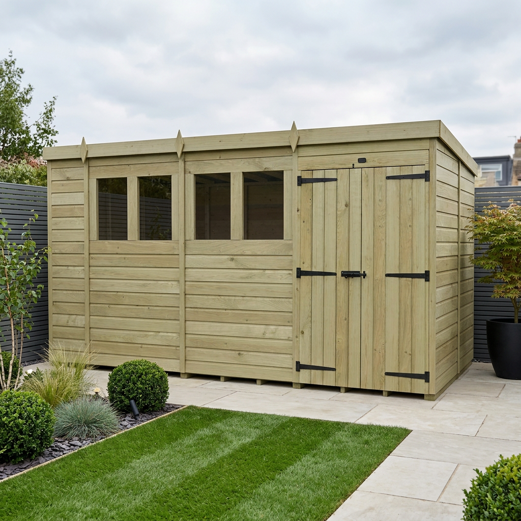 15 x 8 Pent Shed (Double Door, With Windows)