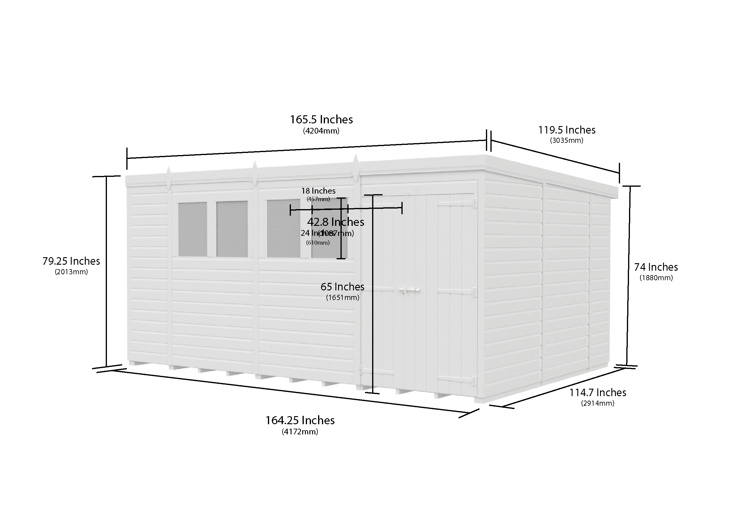 14 x 10 Pent Shed (Double Door, No Windows)