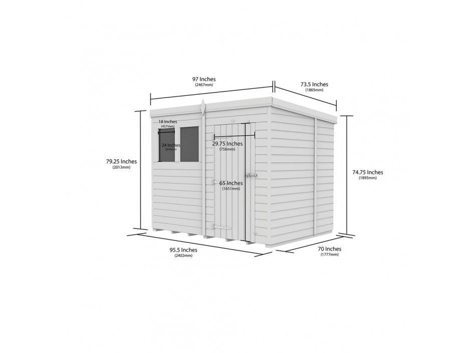 6 x 8 Pent Shed (Single Door, With Windows)