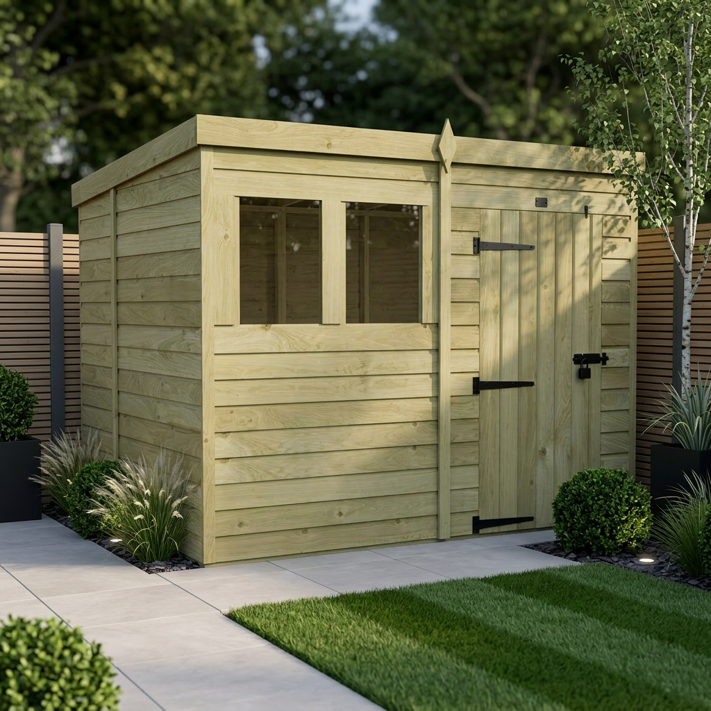 6 x 8 Pent Shed (Single Door, With Windows)