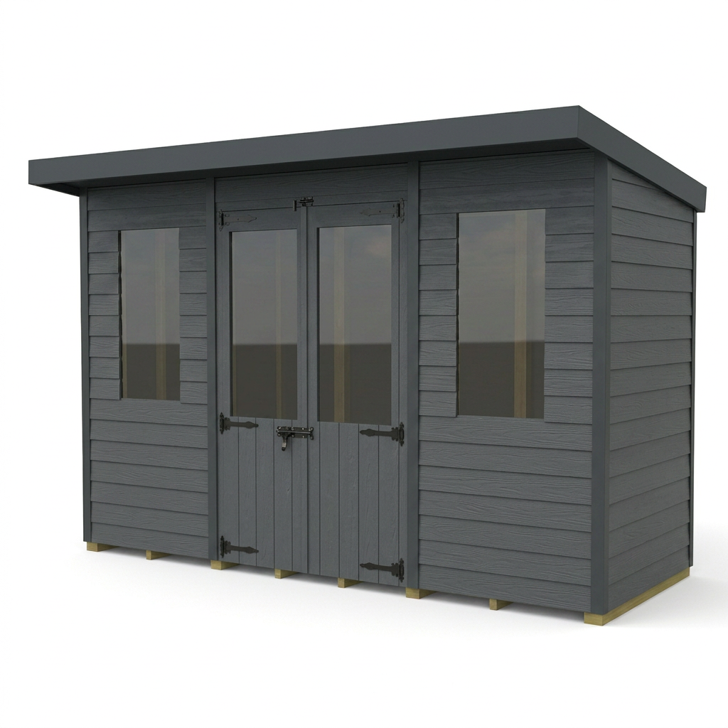 10x4 Composite Pent Summer House (Double Doors, With Windows)