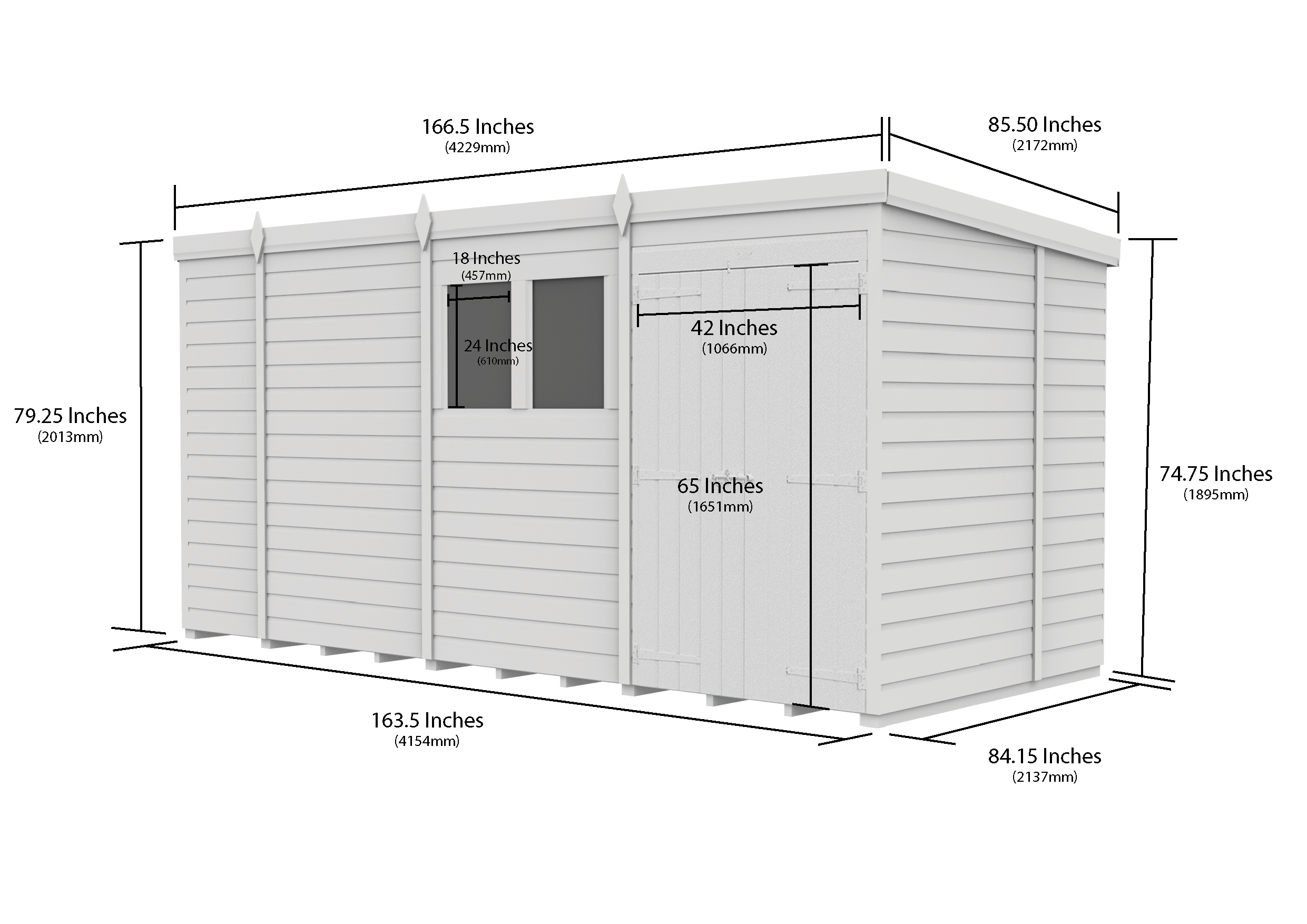 14 x 7 Pent Shed (Double Door, With Windows)