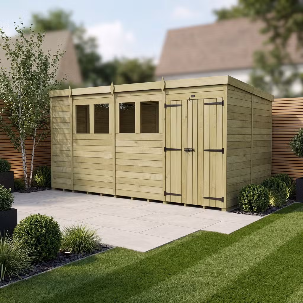 14 x 7 Pent Shed (Double Door, With Windows)