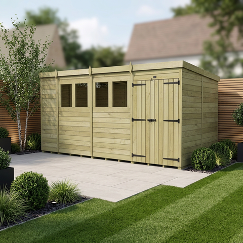 14 x 7 Pent Shed (Double Door, With Windows)