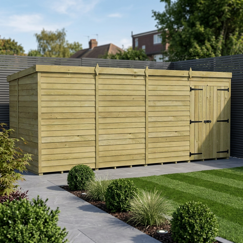 16 x 5 Pent Shed (Double Door, No Windows)