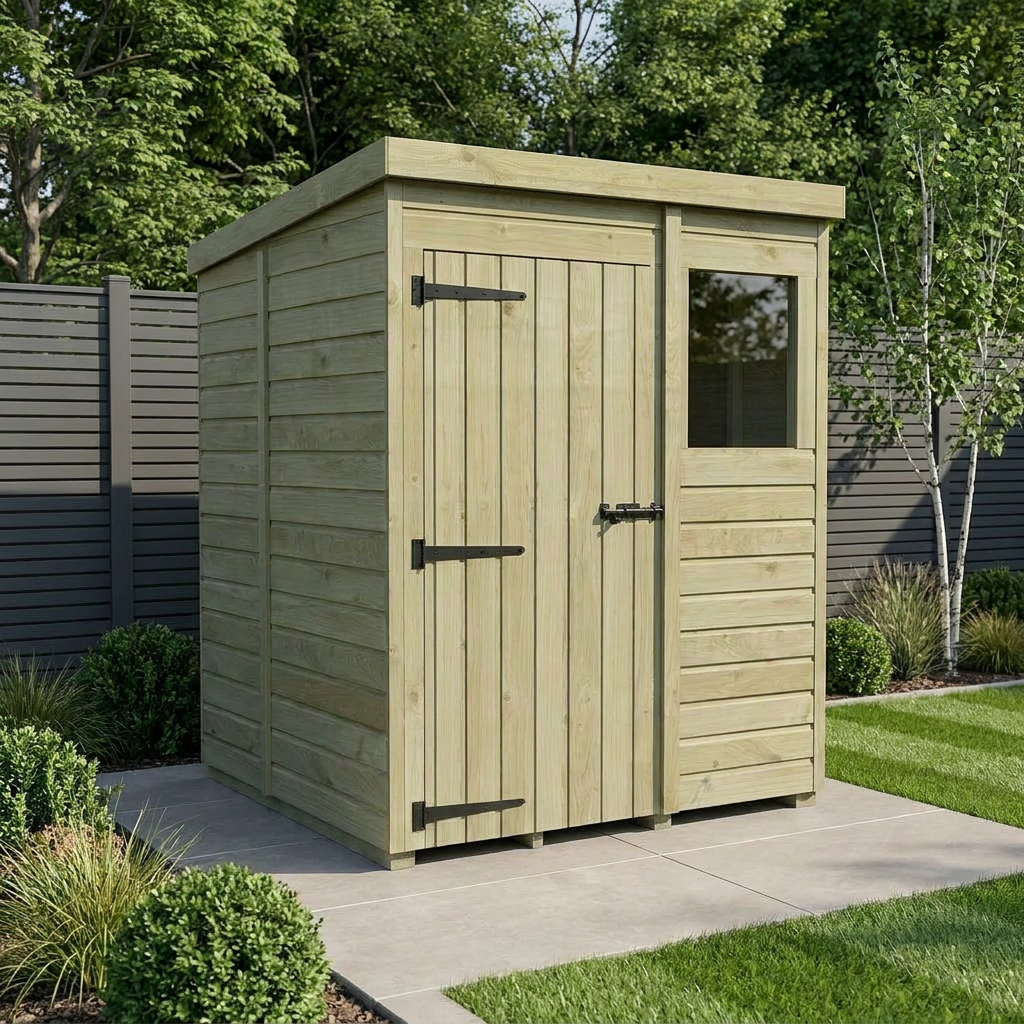 5 x 5 Pent Shed (Single Door, With Windows)