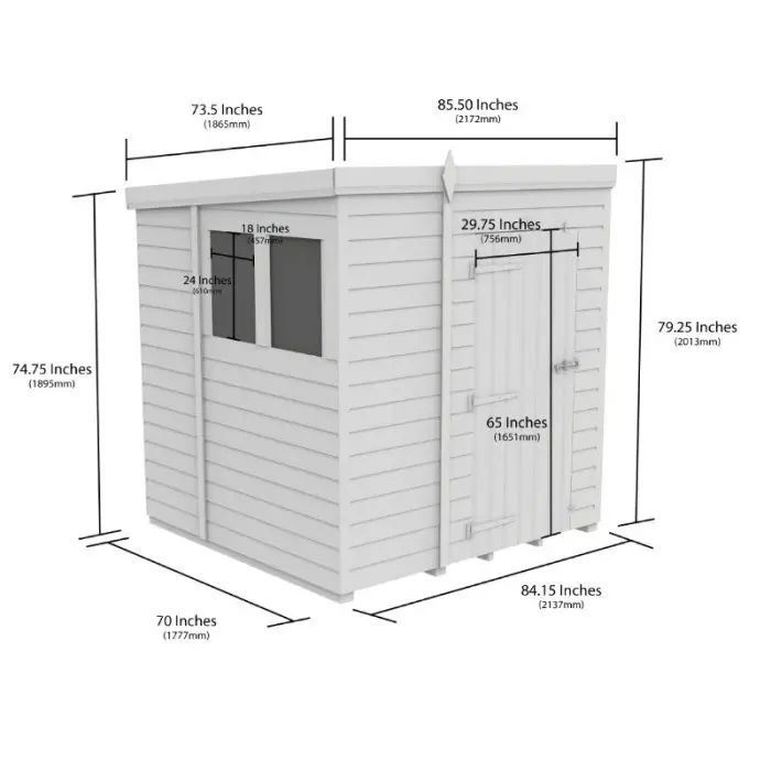 7 x 6 Pent Shed (Single Door, With Windows)